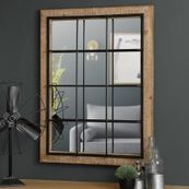 Glitzhome Farmhouse Wooden Metal Windowpane Wall Mirror