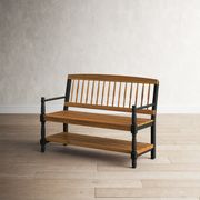 Dwayne Morven Solid Wood Bench with Shelves - Teak/Black