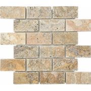 Scabos 2" x 4" Travertine Mosaic Tile - 10 Sq Ft, Brown/Gray (Set of 5)