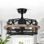 5-Blade Metal Cage Ceiling Fan with Remote - Black