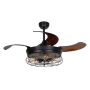 Industrial Retractable 4-Blade Ceiling Fan with Remote - Black