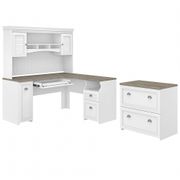 L-Shaped Desk with File Cabinet - Pure White/Shiplap Gray