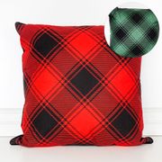 22" Reversible Canvas Plaid Pillow - Red/Green
