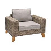 Bahamas Outdoor Wicker and Teak Wood Lounge Chair - Beige Olefin