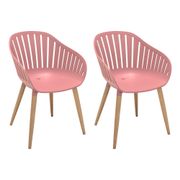 Nassau Outdoor Dining Chairs - Set of 2, Pink Peony with Wood Legs