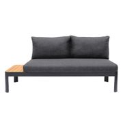 Portals Outdoor Sofa - Black with Natural Teak Wood Accent and Gray Cushions
