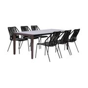 Fineline and Clip 7-Piece Indoor/Outdoor Dining Set - Dark Eucalyptus and Super Stone/Black Rope