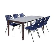 Fineline and Clip 7-Piece Indoor/Outdoor Dining Set - Dark Eucalyptus and Super Stone/Blue Rope