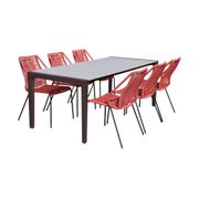 Fineline and Clip 7-Piece Indoor/Outdoor Dining Set - Dark Eucalyptus and Super Stone/Brick Red