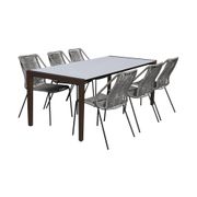 Fineline and Clip 7-Piece Indoor/Outdoor Dining Set - Dark Eucalyptus and Super Stone/Gray Rope