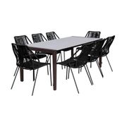 Fineline and Clip 9-Piece Indoor/Outdoor Dining Set - Dark Eucalyptus and Super Stone/Black Rope