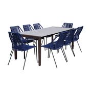 Fineline and Clip 9-Piece Indoor/Outdoor Dining Set - Dark Eucalyptus and Super Stone/Blue Rope