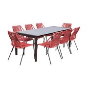 Fineline and Clip 9-Piece Indoor/Outdoor Dining Set - Dark Eucalyptus and Super Stone/Brick Red