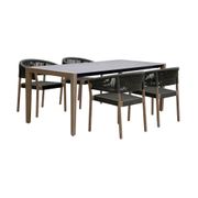 Doris 5-Piece Indoor/Outdoor Dining Set - Light Eucalyptus and Super Stone/Charcoal Rope