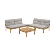 Arno 5-Piece Outdoor Teak Wood Loveseat Seating Set - Beige Olefin