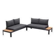 Portals Outdoor 2 piece Sofa Set - Black with Natural Teak Wood Accent