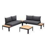 Portals Outdoor 4 Piece Sofa set - Black with Natural Teak Wood Top Accent