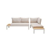 Portals Outdoor 2 Piece Sofa Set - Light Matte Sand with BeigeCushions and Natural Teak Wood Accent