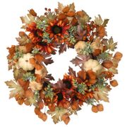 Autumn Harvest Polyester Wreath - 24", Orange