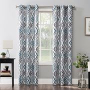 Hana Ikat Geometric Semi-Sheer Grommet Curtain Panel - 84", Single, Teal