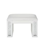 Mirrored Rectangular Wooden Vanity Stool with Padded Seat - Ivory/Silver
