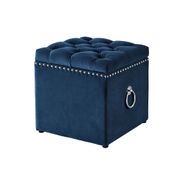 Storage Ottoman with Nailhead Trim and Silver Ring - Navy