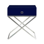 Square Side Table with  Lacquer-Finish and Chrome - Navy