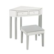 Corner Mirrored Vanity Table with Stool Set 2 Drawers - Gray