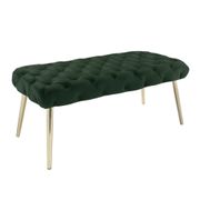 Velvet Button Tufted Bench with Tapered Round Legs - Hunter Green/Gold