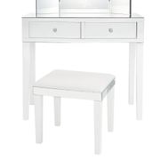 Vanity Table with Stool Set Mirrored 2-Drawer - White