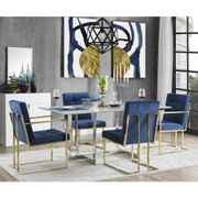 Button Tufted Dining Chair with Gold Frame - Set of 2, Navy