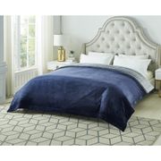 Zakary Two-Tone Flannel Reversible Sherpa Throw Blanket - 108", Navy