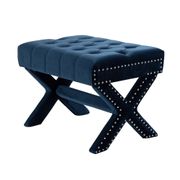 Button Tufted Ottoman with  X-Legs - Navy
