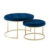 Stackable Tufted 2 Piece Ottoman Set - Navy/Gold