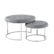 Stackable Tufted 2 Piece Ottoman Set - Gray/Chrome