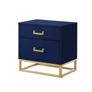 2 Drawers Glossy Handle and Base Side Table - Dark Navy/Gold