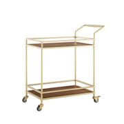 2 Shelves Caster Bar Cart with Handle - Walnut, Gold