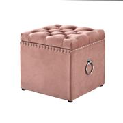 Storage Ottoman with Nailhead Trim and Silver Ring - Blush