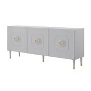 3-Door Sideboard with Stainless Steel Handle and Leg Tip - Light Gray