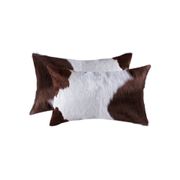 Cowhide Pillow - Set of 2, 20" x 12", White/Brown