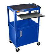 Royal Blue Presentation Cart With Cabinet And Keyboard Shelf