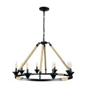 Cenports Hinnes Gothic Wagon Wheel Light Fixture with 8 Bulb Overhead Lighting and Vintage Rope Decor for Home, Living or Dining Room, Foyer, or Entryway, Dimmable Options