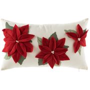 Three Poinsettia Pillow - Red