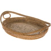 Oval Rattan Serving Tray - Honey Brown