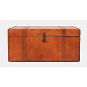 Leather Chest Storage Trunk Table - Medium Brown