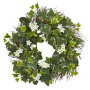 Variegated Sage Ivy and Stephanotis Artificial Wreath - 20"