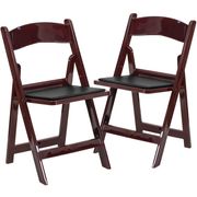 Series Red Mahogany Resin Folding Chair with Black Vinyl Padded Seat - Set of 2