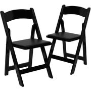 Series Black Wood Folding Chair with Vinyl Padded Seat - Set of 2
