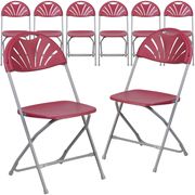 Series Burgundy Plastic Fan Back Folding Chair - Set of 8