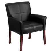 LeatherSoft Executive Side Reception Chair with Mahogany Legs - Black